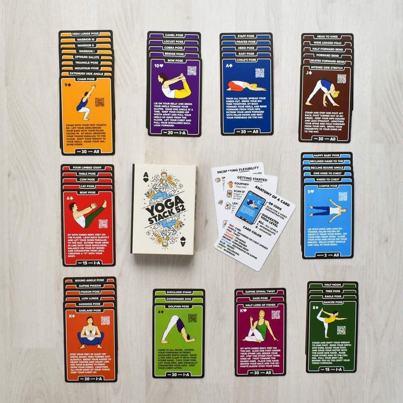 Stack 52 Yoga Exercise Cards: Designed by Certified Yoga Instructor. Video Instructions Included. Beginner to Advanced Poses and Asana Workout Games. Improve Fitness and Flexibility. (Base Deck) - Image 4